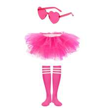 芭蕾舞裙女成人经典弹力五层狂欢节短款薄纱裙半腿袜配玫红色眼镜80年代女式舞蹈服装 - 彩色 - 查看 8