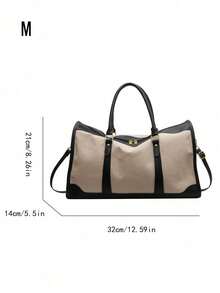 1 Túi vải bạt thời trang chắp vá màu tương phản, hành lý du lịch Unisex, thích hợp cho việc nghỉ qua đêm, đi làm, du lịch đường ngắn (kích thước nhỏ để đi làm, kích thước lớn cho chuyến đi ngắn) Túi đi học Phụ kiện học tập Đồ dùng học tập - màu đen - Xem 2