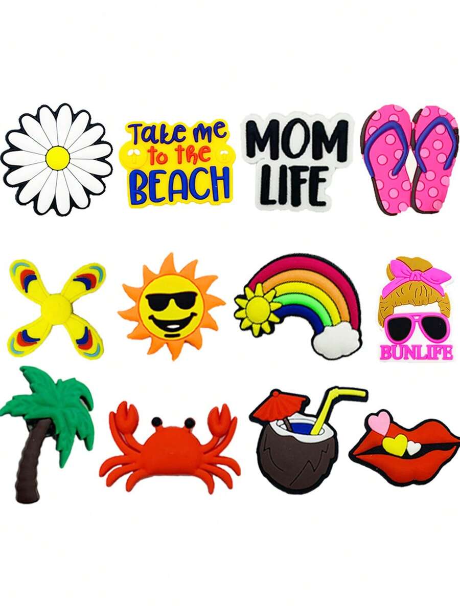 Beach & Summer Theme PVC Hanging Ornaments, Colorful Shoe Bag DIY Decorations, Suitable For New Year And Valentine's Day Gifts, Versatile Holiday Use, Durable And Multipurpose Daily Accessories, Beach Bag Accessories | Decorative Inserts | Durable Plastic, Beach Accessories, Homemade Wallet Making - Multicolor - View 1
