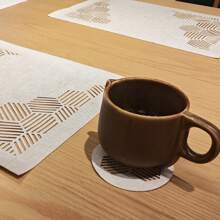 millianess 4pcs White/Beige Premium Hollow-Out Placemats Set With 8pcs Matching Coasters, Modern Minimalist Cubic Line Design With Strong 3D Effect, Made Of Polyester Fabric, Rectangular Placemats 30cm*45cm, Round Coasters 10cm Diameter, Reversible For Multi-Occasions