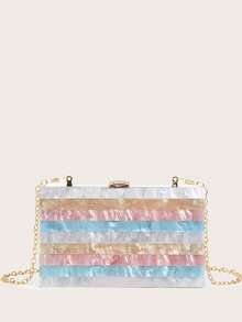 Minimalist Acrylic Patchwork Striped Pouch, Practical & Multi-Functional - 彩色 - 查看 1
