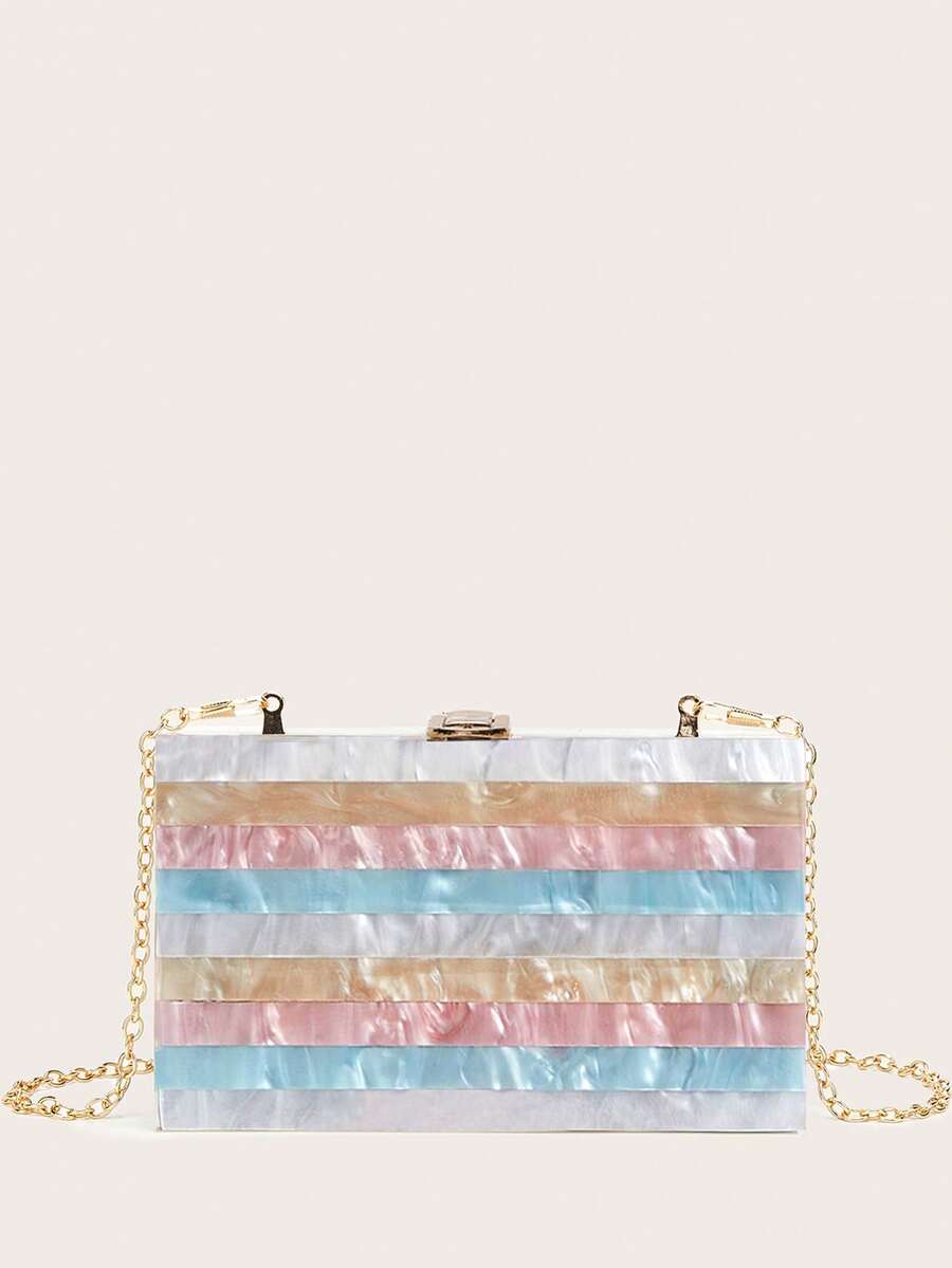 Minimalist Acrylic Patchwork Striped Pouch, Practical & Multi-Functional - 彩色 - 查看 1