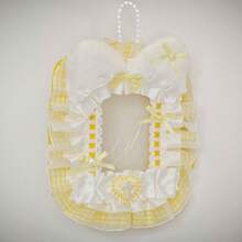 Portafoto in peluche fatto a mano con orecchie da coniglio bianco e rosa con pizzo, accessori kpop, forniture scolastiche, articoli per il ritorno a scuola