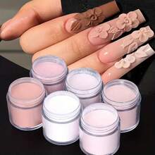 6 Colors Acrylic Powder Set, Nude Pink & White High Gloss Acrylic Powder Set, Nail Art DIY Design, 6 Colors Acrylic Nail 3D Sculpture French Manicure Extension & Nail Carving, Professional Polymer 3D Acrylic Nail Kit, Gift For Women & Girls - 彩色 - 查看 6