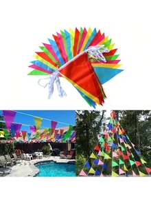 100pcs/Set 164ft Pennant Bunting Flags, Durable Outdoor Party Festival Decor For Weddings, Parties, Sports Events, Malls, Indoor Holiday And Garden Activities, With Easy Hanging String - Multicolor - View 5