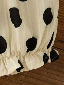 2 件套女婴夏季波尔卡圆点蝴蝶结背心和短裤，可爱休闲度假装 - 黑色 - 查看 6