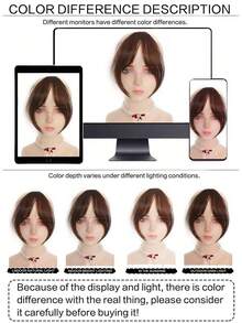 8 英寸合成假发，带中侧刘海、无缝法式斜刘海