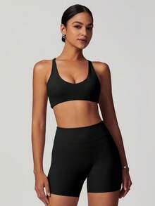 MASKERT Spring And Summer Women's Sports Suit, Vest Set, Fitness Set, Yoga Suit, Tight Fitting Running Exercise Set, High Elasticity Set, Comfortable And Skin Friendly For Home Leisure - màu đen - Xem 1