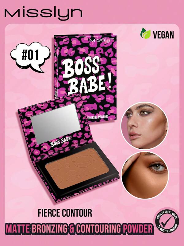 Misslyn Bronzing & Contouring Powder, Bronzer, Matte Bronzer, Pigmented Soft Powdery Texture, With Mirror, Facial Bronzing Powder For Contouring, Long-Lasting, Lightweight, Smooth, Blendable, Y2K Makeup Party Beach Travel Holiday Camping Outdoors Present Rose Fashion Girl New Year Cosmetic Cosplay Best Trip Festivals Color Fancy Campus School Charm Vibe Cny Chinese New Year, Valentine's Day Gifts,Vegan,Cruelty Free