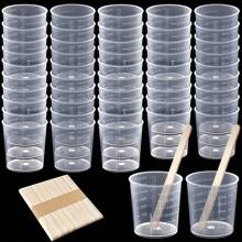 60 Ml 2 Oz/Set And 30 Ml 1 Oz/Set Plastic Graduated Cups Clear Epoxy Mixing Cups With 50 Wood Craft Sticks For Resins, Epoxies, Stains, Mixed Paints 10pcs/1set 50PCs/1SET