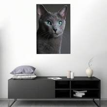 Gray Cat With Green Eyes Poster Modern Canvas Wall Painting Simple Aesthetic Decoration Bedroom Kitchen Living Room Dormitory Home Decorations With Frame Ready To Hang - Multicolor - View 3