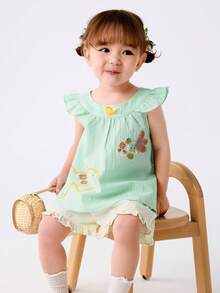 Balabala Baby Girls' Vintage-Style 2 Pieces Set, Sweet & Playful Look - Pink Green - View 2