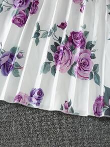 Vestido Floral Cinto Estampado para Meninas, Primavera/Verão