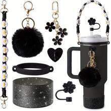 Set de 7 piezas en color rosa, que incluye: asa para botella de agua, funda de silicona compatible con taza de 30oz y 40oz, tapa de silicona para pajita, llavero de , artículos perfectos como regalo para niñas, mujeres y madres, útiles escolares