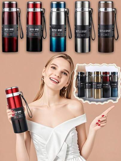 1pc Large Capacity Portable Sports Vacuum Insulated Tumbler/Water Bottle, Can Hold Hot Tea And Cold Drinks/Coffee, Stainless Steel Vacuum Sealed Bottle, Leak-Proof Portable One Shoulder Travel Water Bottle, Essential For Commuting, Outdoor Activities, And Vehicle Use, Also An Ideal Gift For Friends, Family, School Supplies, Graduation, And Holidays, Meaning Well.