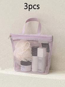 1/2/3pcs Lightweight Mesh Shower Bag,With Zipper Handle,Portable Hanging Toilet And Bathroom Organizer,With Quick Dry Technology,Portable Toiletry Tote,Great For Gym And Travel Back To School Supplies - Multicolor - View 23