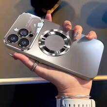 Ốp lưng điện thoại sạc không dây từ tính bằng titan mờ sang trọng, tương thích với Apple 16 15 14 13 12 Pro Max Plus 11, ống kính kính cửa sổ lớn bảo vệ camera, chống sốc, chống thấm nước, chống rơi, chống trầy xước - Xám - Xem 5