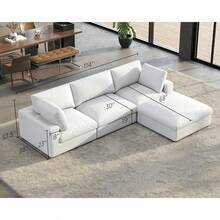 114" L-Shaped Modular Sectional Sofa – 4-Seat Oversized Cloud Couch With Down Feather Fill, Chaise, And Ottoman For Living Room - 白色 - 查看 3