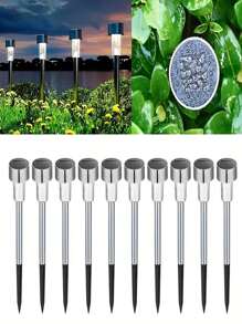 10 pezzi Luci a picchetto solari a LED, luci decorative da esterno alimentate a energia solare in acciaio inossidabile per giardino, prato, vialetto, terrazza, vialetto, giardino, decorazione per feste
