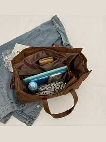 Corduroy Tote Bag With Large Capacity, Unisex Shoulder Bag For School, Work, Shopping, High-Quality Autumn/Winter Casual Handbag Laptop Bag Beach Bag