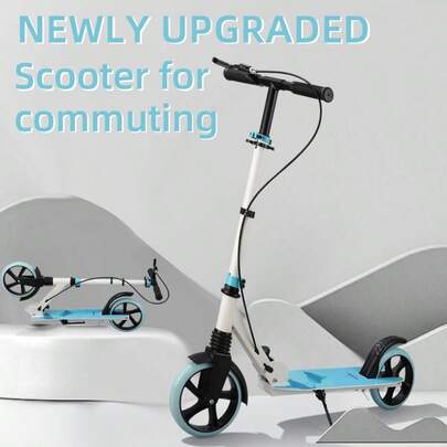1 Pair Foldable Kick Scooter With Hand Brake And Front Suspension, Adult Outdoor Portable Scooter