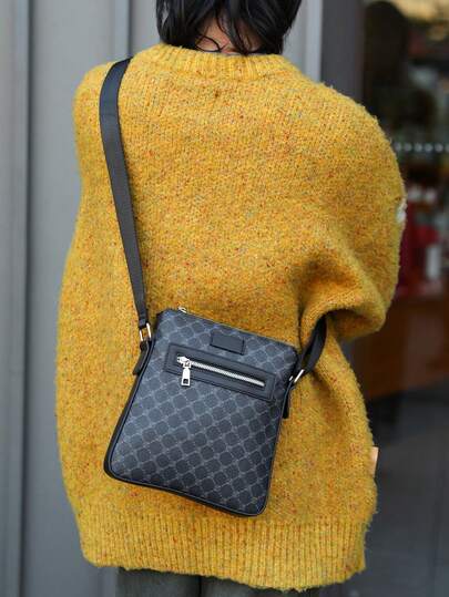 Men's Business Small Square Messenger Bag Casual Shoulder Crossbody Bag Crossbody Bag, Sling Bag, Chest Bag With Earphone, Hole Lightweight For School, Outdoor, Sport Minimalist, Stylish Minimalist, Side Bag