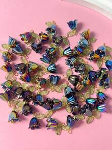 10pcs Fashionable Black Flower Pendant, Suitable For Earrings And Necklaces - Black - View 2