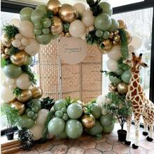 150pcs Greenish-Gray & White Balloon Arch Kit, Green, Beige & Gold Metallic Balloon Garland Set With Multicolor Confetti Balloons, Suitable For Birthday, Wedding, Baby Shower, Bachelor Party Decoration
