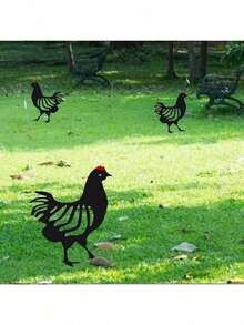 [1件/2件] 亚克力户外花园雕像装饰，庭院装饰亚克力公鸡和母鸡模型 - 彩色 - 查看 1