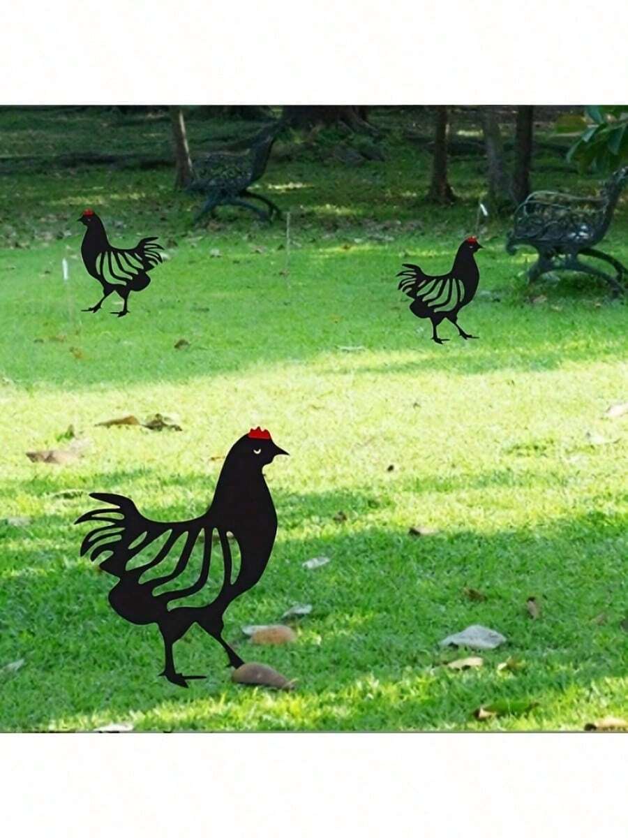 [1件/2件] 亚克力户外花园雕像装饰，庭院装饰亚克力公鸡和母鸡模型 - 彩色 - 查看 1