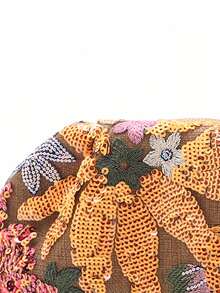 1 件彩色 PVC 亮片花卉图案亚麻底网眼刺绣荷叶边云女士手拿包，时尚闪亮晚装包，适合休闲、节日派对 - 橘色 - 查看 8