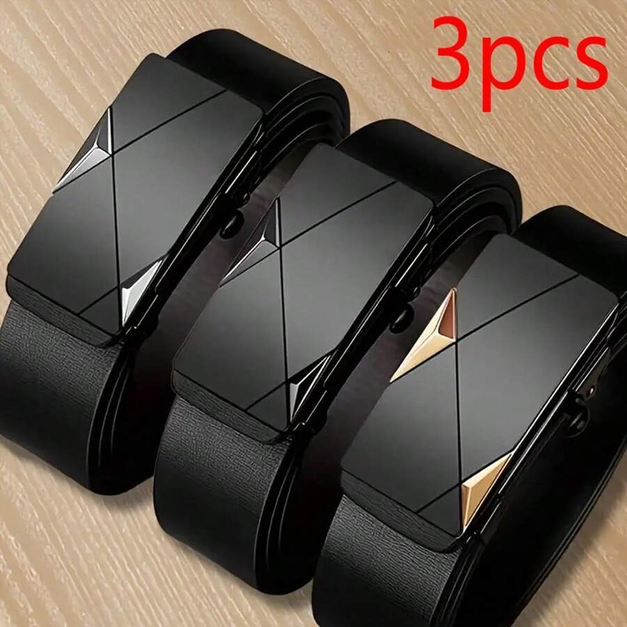 1/2/3件/套 男士休闲黑色自动扣皮带 - 时尚商务风，送给丈夫或男友的理想礼物，PU材质，适合夏季、秋季、万圣节、秋冬季等各种场合，也适合青少年、青年、男士，休闲、户外、运动、度假、毕业、生日、日常穿着。