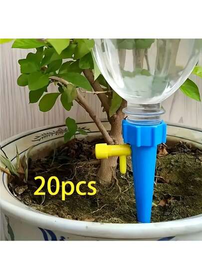 20pcs Automatic Flower Watering Device - Drippers With Self-Spraying Nozzle, Adjustable Plant Watering, Slow Release Control Valve Switch For Outdoor And Vacation Plant Watering, Random Color
