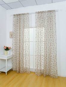 2pcs Leaf & Vine Embroidered Sheer Curtain Panels, In White/Gray/Green/Khaki, Hang On Rod, Multi-Size & Room Suitable For Decoration - Khaki - View 15