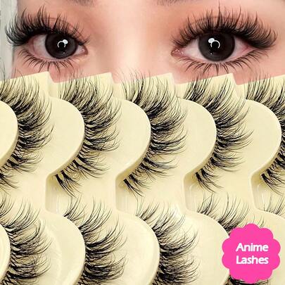  Asiteo 5 paires de faux cils naturels et fins de style dessin animé - Bande transparente de faux cils de vison chat, créer un maquillage quotidien naturel - Réutilisable, confortable, adapté aux débutants