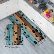 1pc Creative Modern Wood Grain & Dog Paw Print Funny Pattern Bath Mat, Soft Anti-Slip Water-Absorbent Washable Cartoon Healing Carpet, Rectangle Low-Pile Area Rug For Living Room, Bedroom, Kitchen, Laundry Room, Bathroom