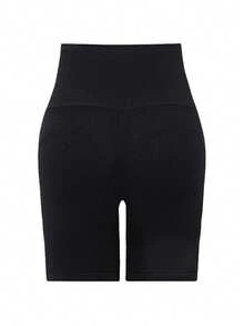 1pc Women Butt Lifting & Shaping Pants, Strong Tummy Control Postpartum High Waist Shapewear With Buttons, Plus Size - Black - View 3