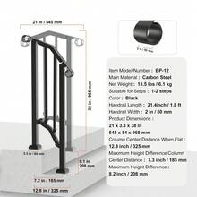Outdoor Handrails For 1-2 Steps, Stair Hand Rail Kit With Installation Tools, Durable Carbon Steel Railings For Seniors, Ideal For Concrete Steps, Porch & Deck, Black Retro Arch Design - Outdoor Handrails Black - View 5