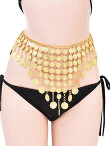 1pc Women's Belly Dance Waist Chain, New Dance Hip Scarf, Dance Costume Festival Performance Waist Chain, Tassel Coin Decor Waistband Summer, School Fall, Autumn, Halloween - Multicolor - View 10