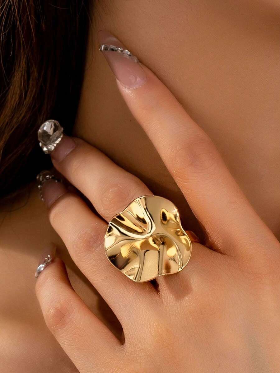 2026 Fashionable Open Ring With Golden Double Ball Design, Wedding Aesthetic Jewelry, Couple Gift - Wave Ring - View 1