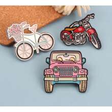 Ensemble mignon d'épinglettes en émail sur le thème des transports, collection adorable de broches inspirées des véhicules, trio amusant d'insignes de vélo et de moto pour l'école