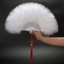 1pc Full Feather Thickened Women's Feather Fan, Adult Runway Performance Dance Folding Fan, Synthetic Feather Folding Wedding Fan Decoration Fan - Multicolor - View 13
