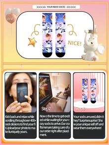 1 Pair Custom Face Socks, Custom Photo Sock, Custom Printed Socks, Personalized Funny Face Socks, Custom Picture Socks, Put Any Face On The Socks, Anniversary Gift, Valentine Gift, Birthday Gift, Wedding Gift - Multicolor - View 4