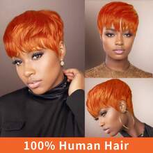 Short Pixie Cut Wigs Full Machine Made Wigs Black Color With Remy Brazilian Human Hair For Blacke Women