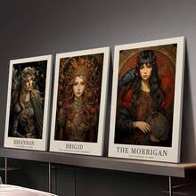 3pcs可选帆布印花装饰画、复古凯尔特人、布里吉特、莫里根女神海报挂画、文艺复兴时期绘画、凯尔特神话家居装饰、室内家居壁画 - 彩色 - 查看 6