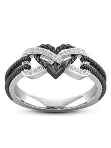 1 件时尚甜美十字交叉心形设计简约韩式蝴蝶小戒指，非常适合女性