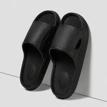 Premium Leather-Textured Slides, Wholesale Home Indoor Slippers - Pure Black - View 3