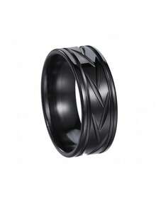 1 pieza Anillo de acero inoxidable con diseño de corte a la moda, duradero y de diseño unisex - ranuras geométricas - Ver 14