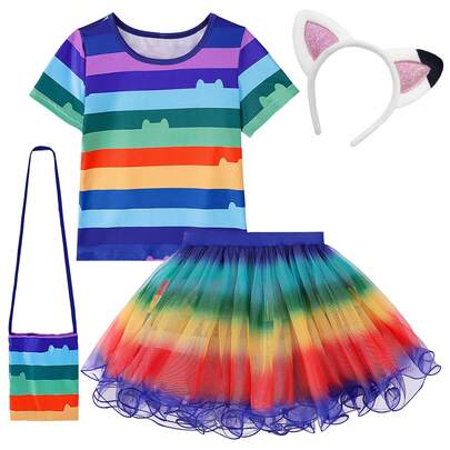 Bộ váy tutu cầu vồng cho bé gái kèm băng đô và túi xách, thích hợp cho Halloween, Giáng sinh, lễ hội hóa trang, cosplay, tiệc sinh nhật, v.v. Màu váy tutu được chọn ngẫu nhiên.