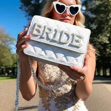 1 Stück Kunstperlen Braut Clutch Tasche Bridal-Shower Hochzeit Verlobung Flitterwochen Junggesellinnenabschied Henne Party Dekoration Ehefrau Mrs. Geschenk